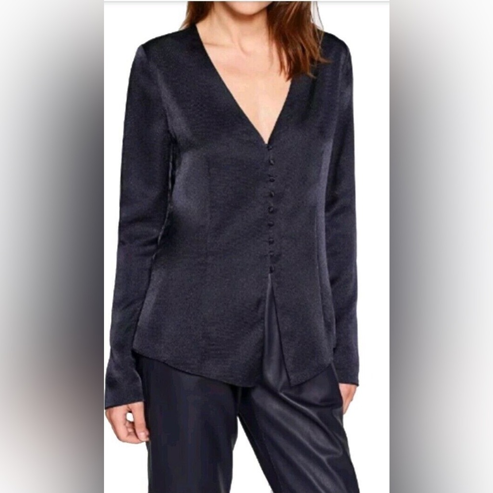 NWT Joie Madura Satin Blouse Midnight Blue Navy M